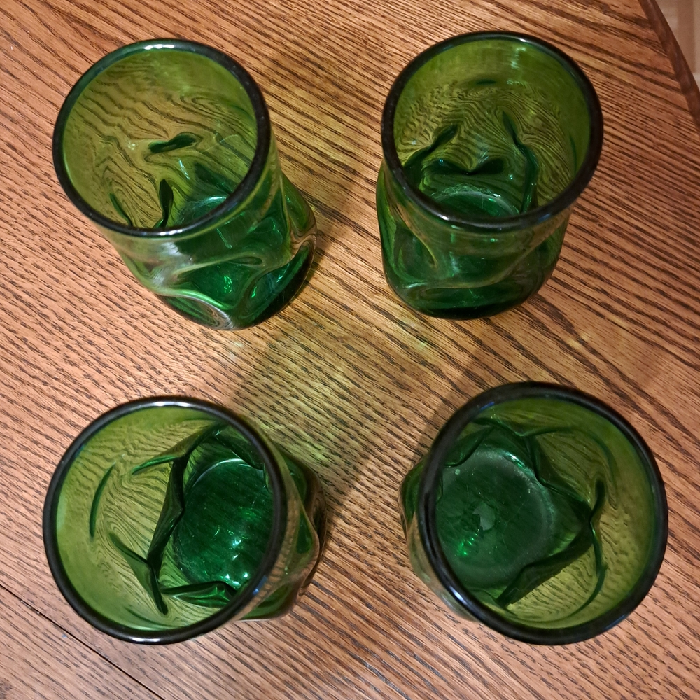 Set of Four Green Blenko Dimple Glass Tumblers Vintage - Picture 4 of 4